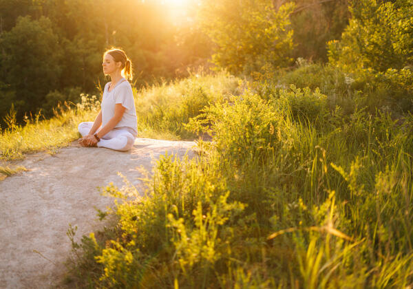 Full Peace And Tranquillity Meditative Young Woman Meditating Si