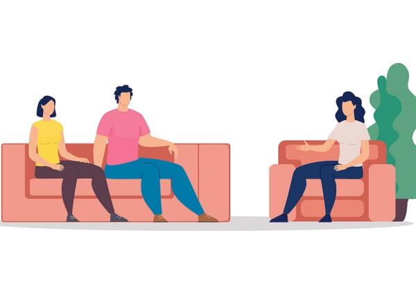 Family Therapy Trendy Flat Vector Concept. Married Couple, Wife